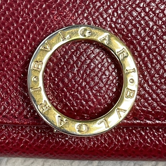 Bvlgari Red Pebbled Leather Compact Key Holder Designer Luxury - Picture 2 of 16